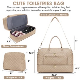 Travel Duffle Bag Weekender for Women - Carry-On Overnight Bag Personal Item Bag with Shoe Compartment & Wet Pocket Large Weekend Tote Bags with Toiletry Bag Hospital Bags for Labor and Delivery