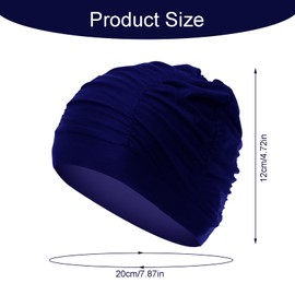 1PCS Women's Pleated Swim Cap Swimming Cap Long Hair Large Swimming Cap for Swimming, Surfing, Bathing and Shower(Navy blue)