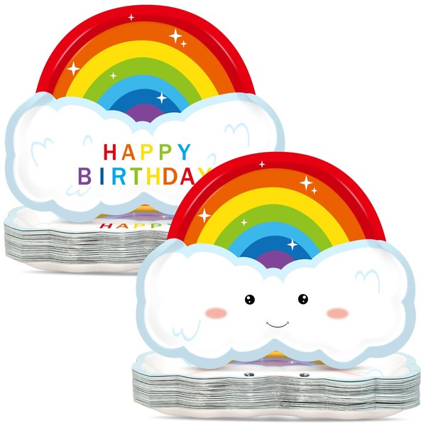 50PCS Rainbow Birthday Party Supplies Rainbow Party Paper Plates, 9” Colorful Cute Cloud Rainbow Shape Party Decorations Favors, Dish Tray for Boys Girls Holiday Picnic Dinner Birthday Tableware