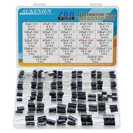AUKENIEN 23 Value 288 Pieces Elkos Capacitor Assortment Electrolytic Capacitor Set from 10uF to 2200uF 10V 16V 25V 35V 50V Elko Capacitors Aluminium Capacitor Kit