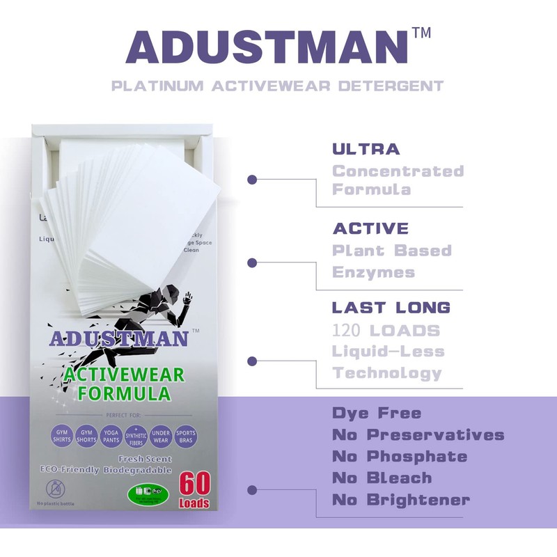 ADUSTMAN Active Wear Laundry Detergent Sheets Fresh Breeze 180 load