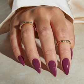 Pulm Press on Nails Almond Shaped 48Pcs Neutral Thick Fake Nails for Women, Medium Almond Nails Press on Reusable Acrylic Nails Glue on Medium Length Stiletto False Nails Gel Artificial Nails