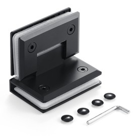 Heavy Duty Shower Glass Door Hinge,Solid One-Piece Precision Cast with 5mm Thick 304 Stainless Steel,Suitable for 5/16"-1/2" (8mm-12mm) Thick Frameless Bathroom Doors,Glass to Glass Mount,1 pc,Black