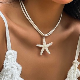 JAVARNV Starfish Necklace Gold Pendant Necklaces for Women Puka shell Jewelry Beaded Beach Accessories Summer Trendy Necklaces for Women 2025