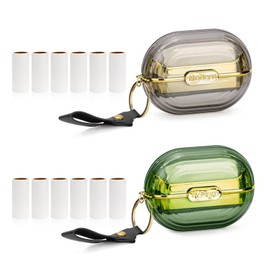 2PCS Handy Double-Sided Travel Lint Roller, Lint Roller Travel Size with Hand Strap and 12 Replacement Refills, Reusable Pet Hair Remover for Home