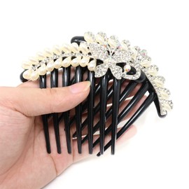 Honbay 2 Pieces Hair Side Combs with 7 Teeth, Pearl Crystal Rhinestone Flower Twist Combs, Rhinestone Flower Hairpin, Decorative Hair Combs Accessories for Women (2 Styles)