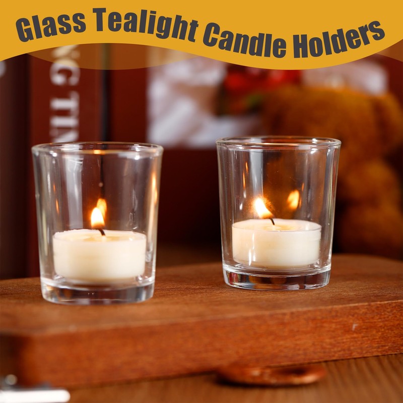 Jeffbaubl 12 Pack Votive Candle Holders, Clear Glass Tealight Candle
