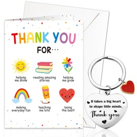 DPKOW Thank You Teacher Gifts for Women, Teacher Appreciation Card Keyring for Nursery Teaching Assistant Gifts, Heart-Shaped Stainless Keychain Inspirational Greeting Card with Envelope
