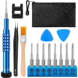 GISVAR - Juego de 15 destornilladores de precisión con puntas magnéticas de acero S2 para anteojos, relojes, reparación de portátiles, incluye bolsa