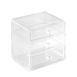 Huang Acrylic Clear Acrylic 3-Drawer Organizer, Large Makeup Jewelry Accessories Cosmetic Countertop Storage Display 5.15 x 4.7 x 4.5 inches