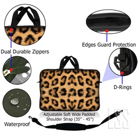 LSS 13.3 inch Laptop Sleeve Bag Carrying Case Pouch w/Handle & Adjustable Shoulder Strap for 13.3" 13" 12.1" 12" Apple Macbook, GW, Acer, Asus, Dell, Hp, Sony, Toshiba, Leopard Print