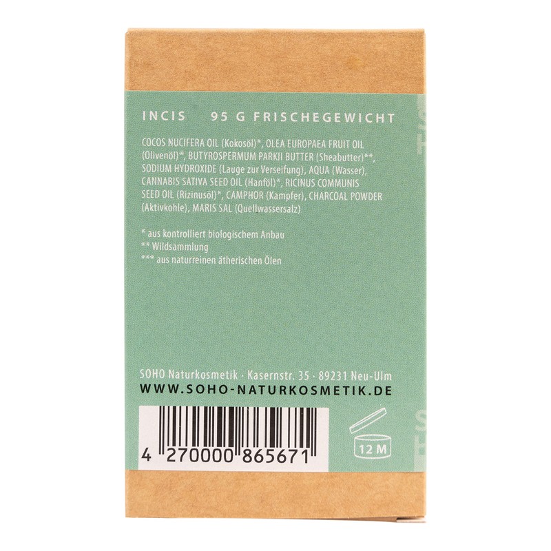 SOHO Naturkosmetik Face Soap "Jersey" with Activated Carbon • Solid