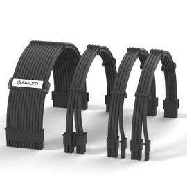 Sirlyr PSU Cable Extension,One Way Bend Design PC Cables Extensions- Soft Braided 1x 24Pin ATX / 1x 8 (4+4) Pin EPS/Gold-Plated 2X 8 (6+2) Pin PCIE for Power Supply,16AWG Black 4 Kits