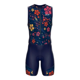 Sparx Men`S Triathlon Suit Trisuit Race Skinsuit Cycling Speed Suit Italian Fabric Swimskin (Navy Floral, 2XL)