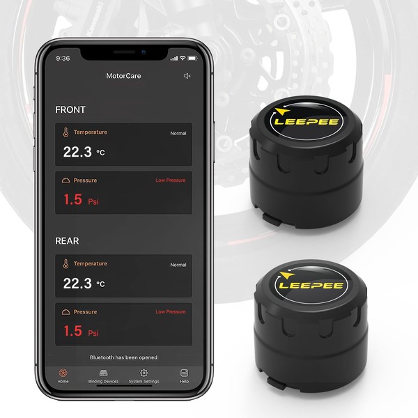 leepee Motorcycle Tire Pressure Monitoring System, Tire Pressure and Temperature