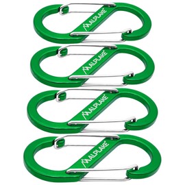 ALPLAKE ® - Pack of 4 Material Carabiners, Double Carabiner, Micro Carabiner, S-Shape 88 x 40 mm, Green