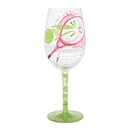 Enesco Lolita I Luv-Luv Tennis Hand-Painted Artisan Wine Glass, 15 Ounce, Multicolor