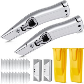 WILLBOND 2 Pack Dolphin Carpet Knife with Sheath 7.3 x 1.8 x 1 Inch Heavy Duty Roofing Utility Knife Blade Change Design Cast-aluminum Anti-slip Handle, Includes 10 Blades
