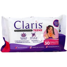 CLARIS TEENS TOALLAS DESMAQUILLANTES Paq. c/30 Pzs.