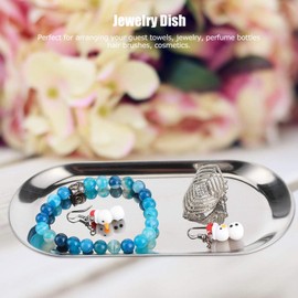 Pack of 5 Stainless Steel Small Tray, Oval Metal Tray, Jewellery Tray, Towel Rack, Widely Used in Dining Table, Kitchen, Bathroom Cabinet, Worktop 17.9 x 8.3 cm (Silver)