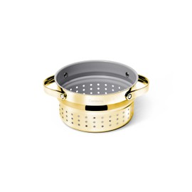 Caraway Steamer - Stainless Steel Steamer with Handles - Non Stick, Non Toxic Coating - Steam Veggies, Seafood, and More - Compatible With Our Dutch Oven or Sauce Pan - Small, 3qt - Gold