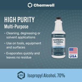 Chemwell 70% Isopropyl Alcohol - 1 Gallon (32 fl oz, 4 Pack) - with Premium Spray Head - for Multipurpose Household or Commercial Surface Cleaning