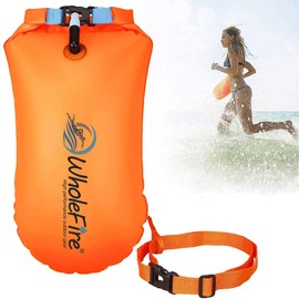 WholeFire 20L Swim Buoy Waterproof Inflatable Dry Bag Swim Safety Float for Water Sports, Open Water Swimmers, Triathletes, Kayakers and Snorkelers - Highly Visible Buoy Float for Safe Swim Training