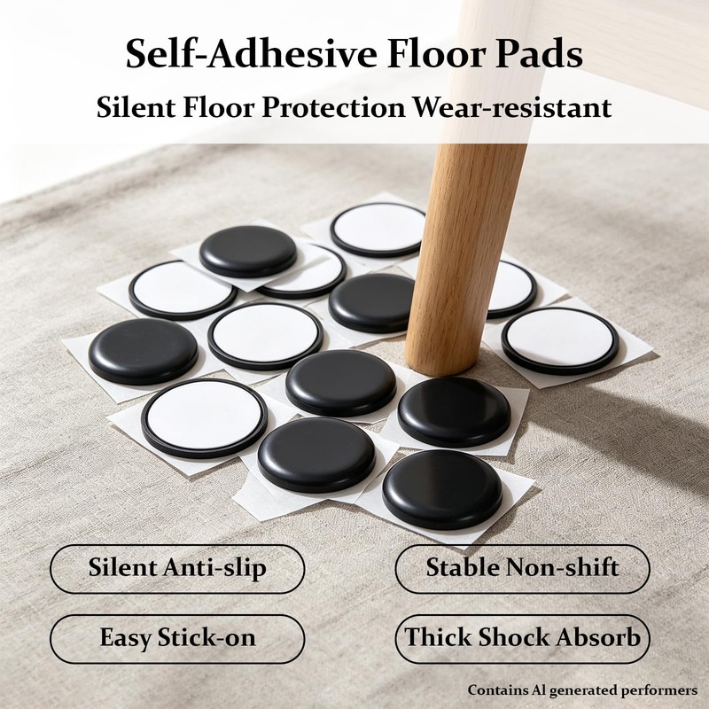 16 Pack Furniture Sliders 1.5 Inch for Carpet Black