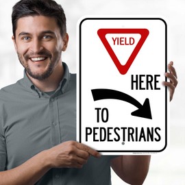 Yield Here To Pedestrians With Right Arrow Sign, 12x18 Inches, Rust Free .063 Aluminum, Fade Resistant, Made in USA by My Sign Center