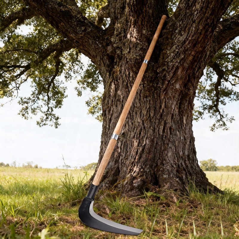 EcoDigiLife Solid Wood Long Handle Weeding Sickle, 30cm Extended Blade