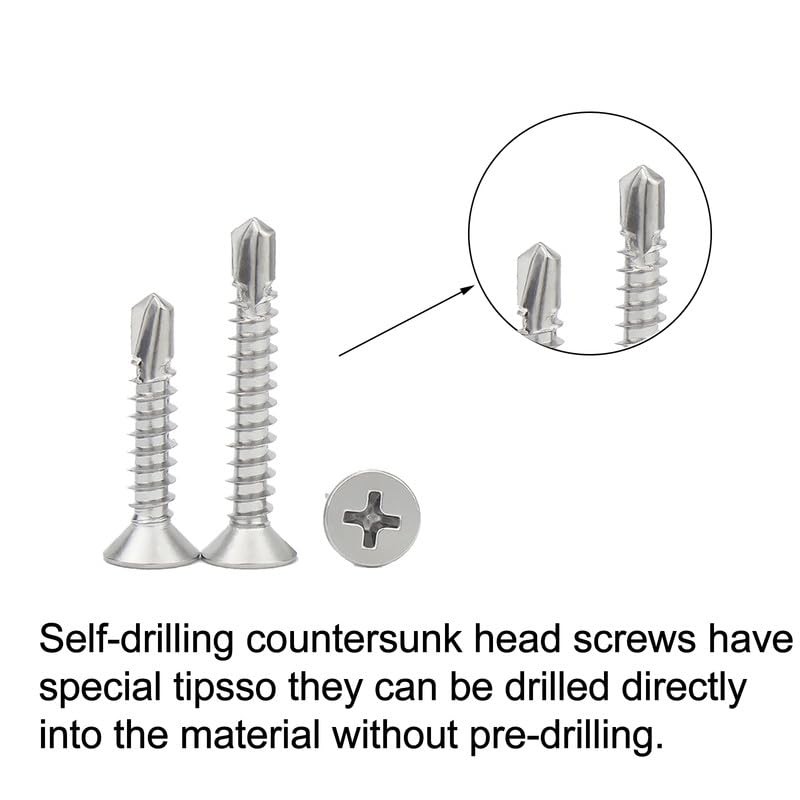 50 Pcs Self Drilling Countersunk Screws, 4.8 x 13mm Phillips