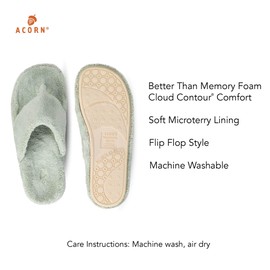Acorn Women's Spa Thong Slippers with Cloud Contour Comfort - Arch Support and Plush Fluffy Terry Lining, Perfect for Beach, Camping, Poolside, or Bathroom Wear, Desert Sage, 8 - 9