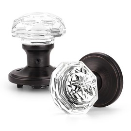 Orger Door Knob (2 Pack) - Crystal Style, Oil Rubbed Bronze Finish, Passage Function, Zinc Alloy Base, Adjustable Latch for Interior Doors up to 1-3/4" Thick