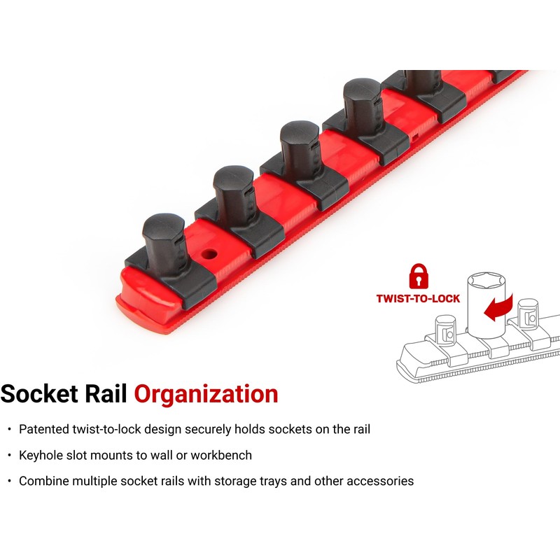 TEKTON 1/2 Inch Drive 6-Point Socket Set with Rail, 15-Piece