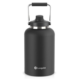 Luxgola 128 oz Insulated Water Bottle with Spout Lid and Handle, One Gallon Stainless Steel Large Double Vacuum Water Jug for Hot & Cold Drinks - Sweat Proof, Great for Travel, Hiking, Camping - Black