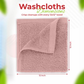 RIVERSIDE Premium 24 Pack Washcloths Set – 100% Cotton, 12x12 Inches – Super Soft, Quick-Dry & Highly Absorbent Face Towels – Ideal for Bathroom, Gym, Spa & Travel - Dusty Rose