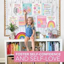 9 Mental Health Posters For Classroom - 11x14" School Counselor Office Decor, Power of Yet & Growth Mindset Poster, School Counseling Posters Elementary - Pastel Classroom Decor