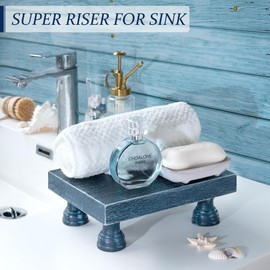 EOSAHR Decorative Display Risers for Home Decor - Wood Pedestal Stand for Kitchen Decor and Countertop Organizer - Ideal for Apartment Essentials (Blue)