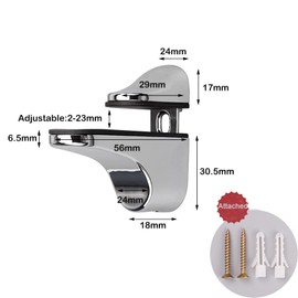 Adjustable Glass Shelf Bracket, Qikuver Adjustable Wood/Glass Shelf Bracket Wall Mount, Polished Chrome, 4 Pack, for 2-23 mm Thickness Shelf (Silver A)