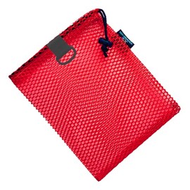 JCS Nylon Mesh Drawstring Bag with D-Ring, Approx. 8inch x 10inch, Red