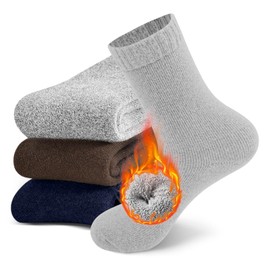 Merino Wool Socks Mens Thick Warm Winter Wool Socks, Super Soft Thermal Socks for Men/Women Hiking Cozy Socks(Light gray+Brown+Dark blue)