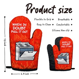 When in Doubt Pull It Out Funny Oven Mitts with Hanging Loop and Silicone Non-Slip, Women Men Baking Kitchen Utensils 2-Piece Set, Gifts for Bake Lover Bakers Family Dad Wife BBF Aunt
