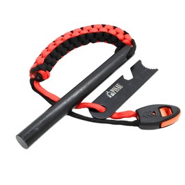 PISAU 12.7 cm Ferrocerium Ferro Rod Flint Fire Starter Waterproof for Camping, Hiking and Emergency (Black and Red)