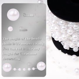 LOAVER 98.5 Feet Christmas Bead Garland Strands Plastic Pearl Strands Chain for Christmas Tree Decoration DIY Wedding Craft, White
