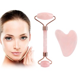 Jade Roller & Gua Sha Set, Face Roller Massage Tool for Face Eyes Neck Skin Care Routine, Face Beauty Skin Care Massager Tool Gifts for Women, Relieve Fine Lines