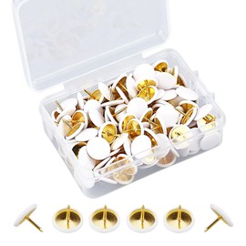 150 Pcs White Thumb Tacks Push Pins Round Head Metal Thumbtack Drawing Pins Board Pins Map Tacks Decorative Thumb Tacks Golden Steel Point Flat Pins for Map, Photo Wall, Cork Board Bulletin