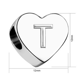 KunBead Jewelry Letter T Initial Charms for Mum Gifts from Son Heart Alphabet Bead Heart Charm for Necklace