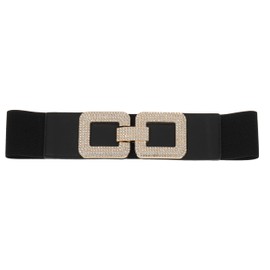 BSLLNEK Women's Elastic Vintage Belt Stretchy Retro Wide Waist Cinch Belt for Women, Black+gold Buckle, Suit For Waist Size 36"-45"