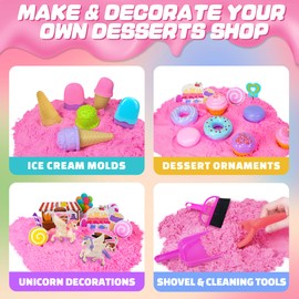 SMILESSKIDDO Play Sand Kit - Ice Cream Sensory Bin Toy for Kids with 2.2lb Magic Sands, Ice Cream Molds and Cleaning Tools, Unicorn Tactile Toys for Kids 3-8