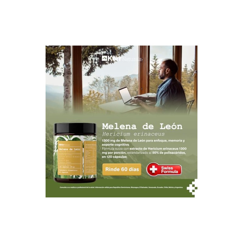 Kërr Naturals, Melena de León Extracto 1300 mg, 120 cápsulas